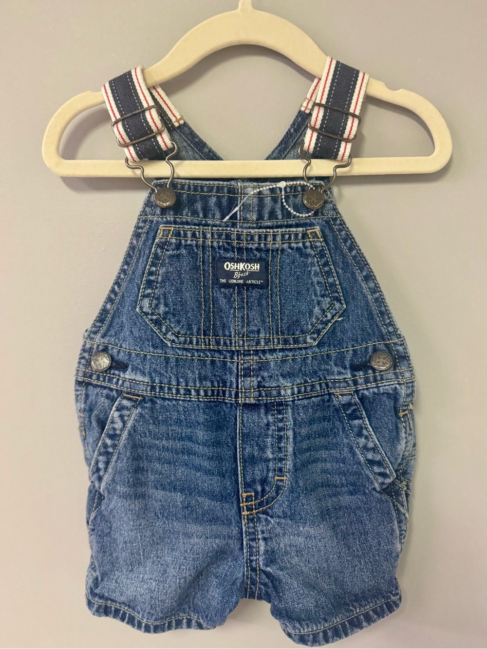 OshKosh B'gosh Denim Short Overalls with Striped Straps